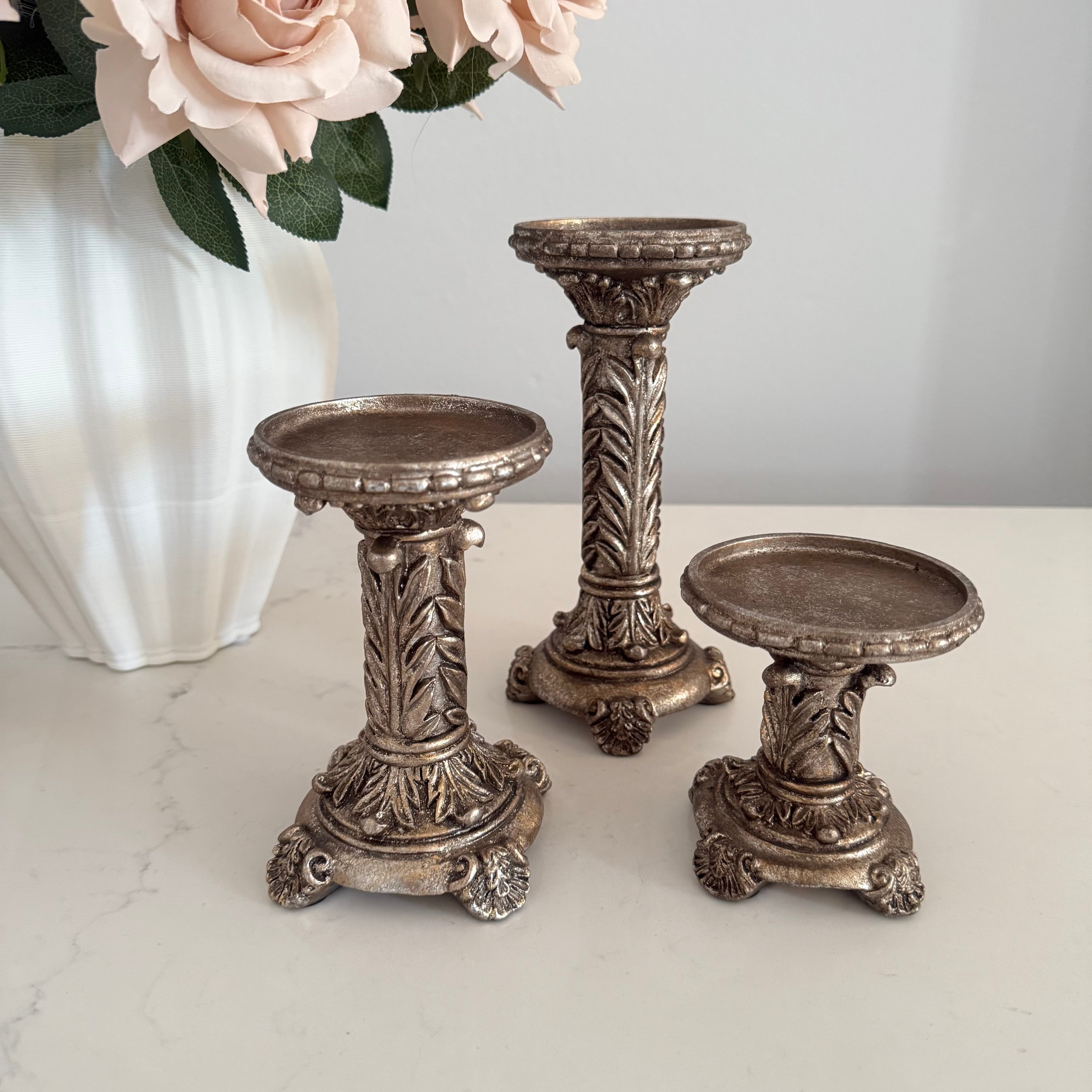 Victorian rustic gold 3 piece Candle holder set– Luscious Homewares