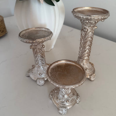 Victorian champagne 3 piece Candle holder set