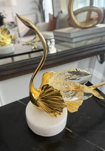 Crystal & Gold swan figurine marble stand