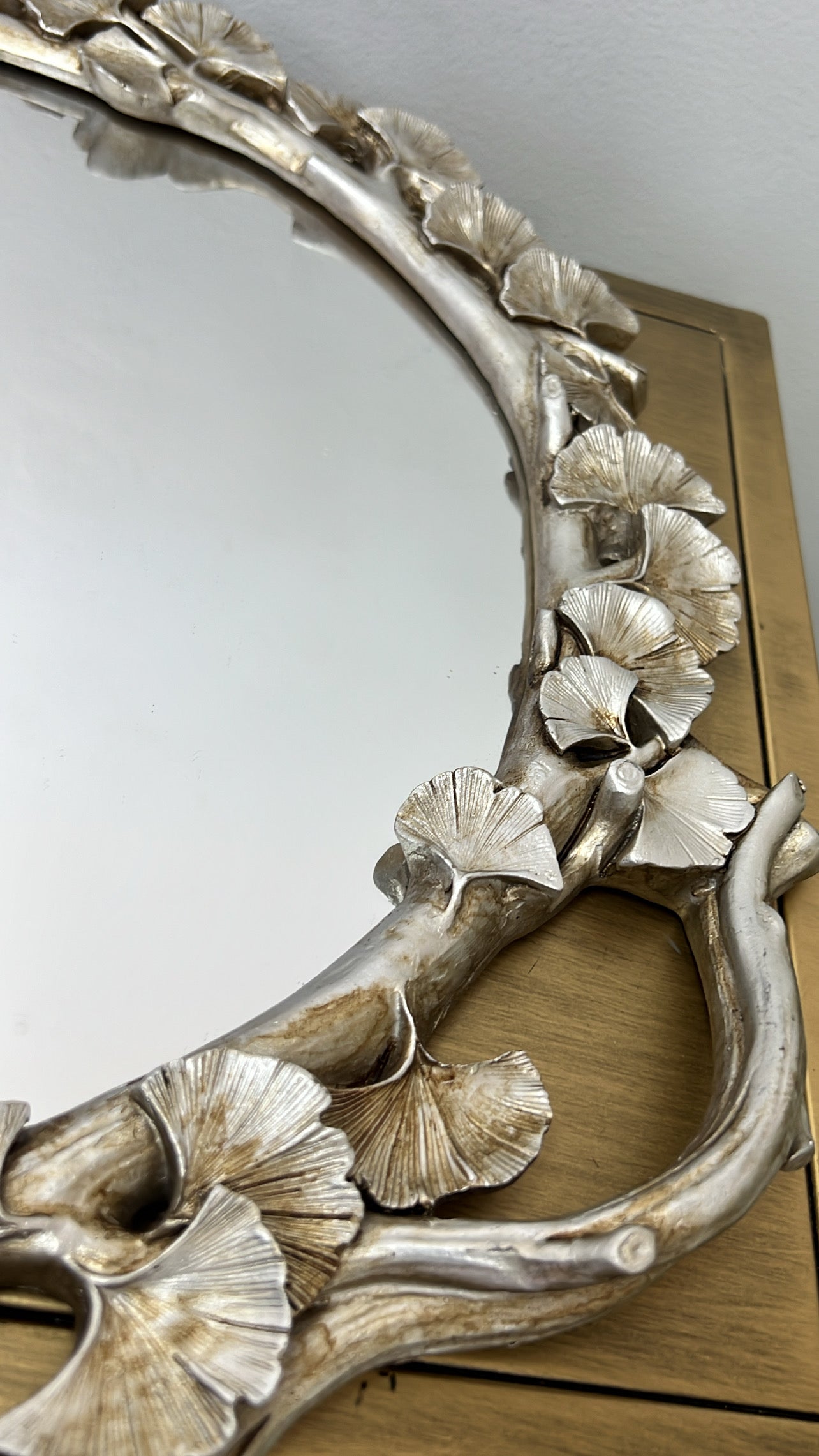 Ginkgo round pewter mirrored tray - Luscious Homewares