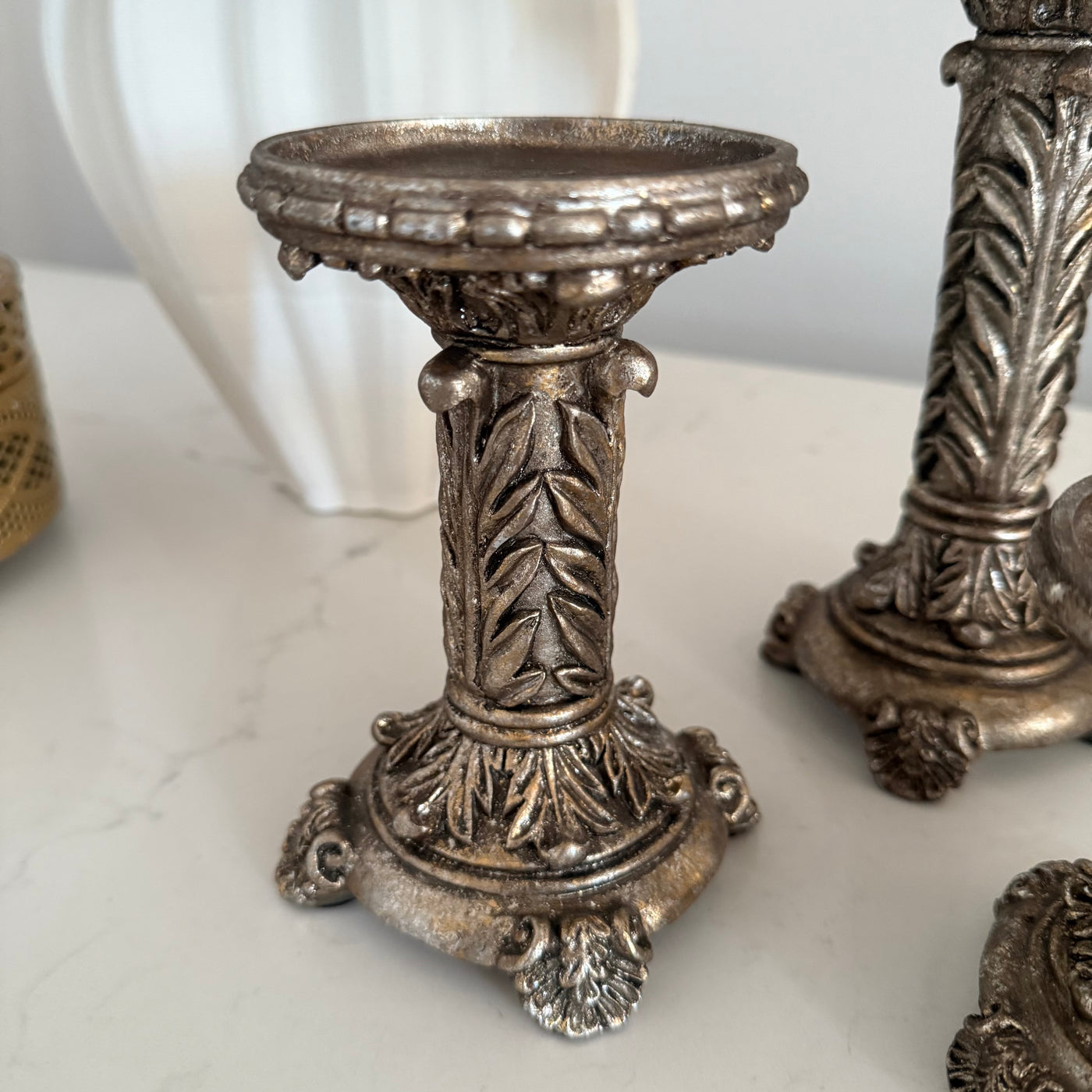 Victorian rustic gold 3 piece Candle holder set