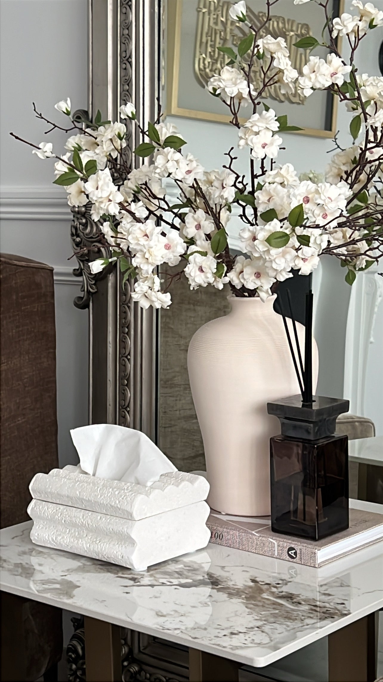 Waved White Stone tissue box - Luscious Homewares