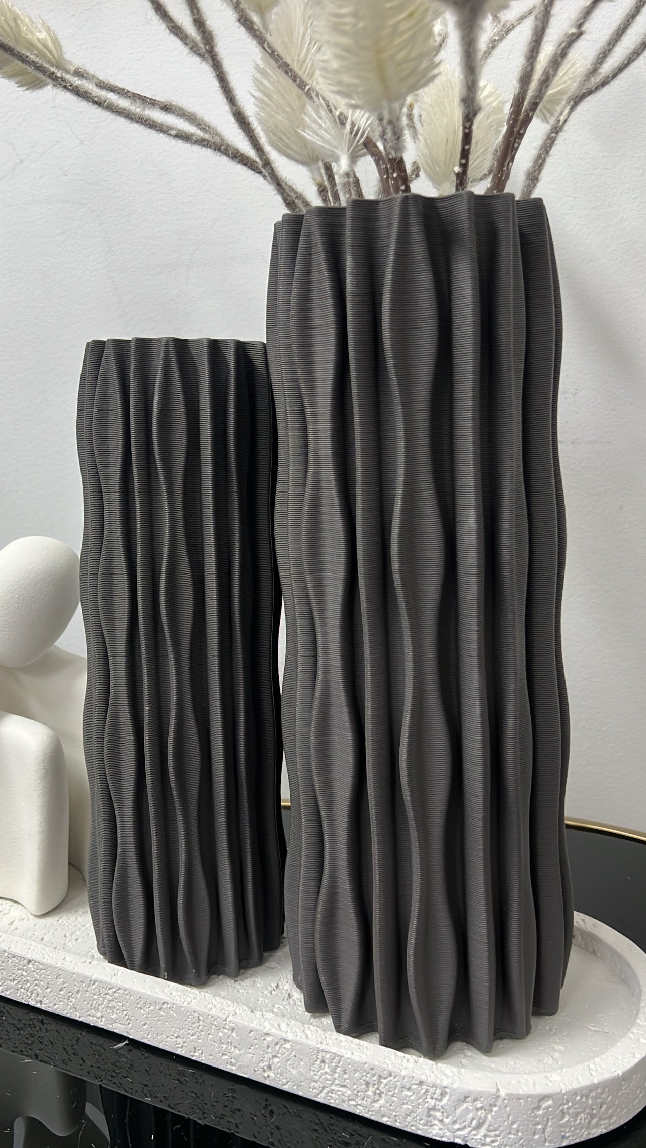 Ripple cylinder charcoal ceramic vase - Luscious Homewares