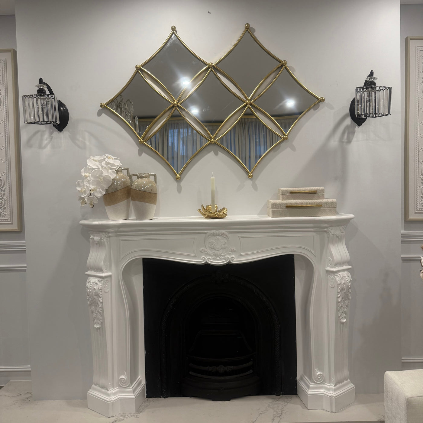 Diamond shaped wall mirror