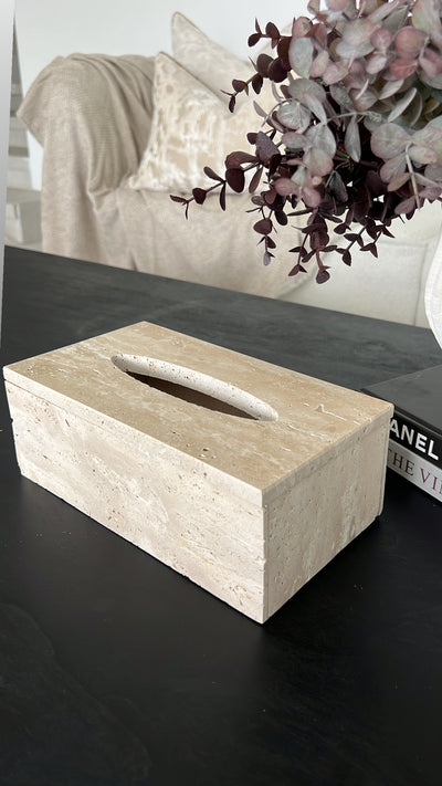 Travertine stone tissue box - Luscious Homewares