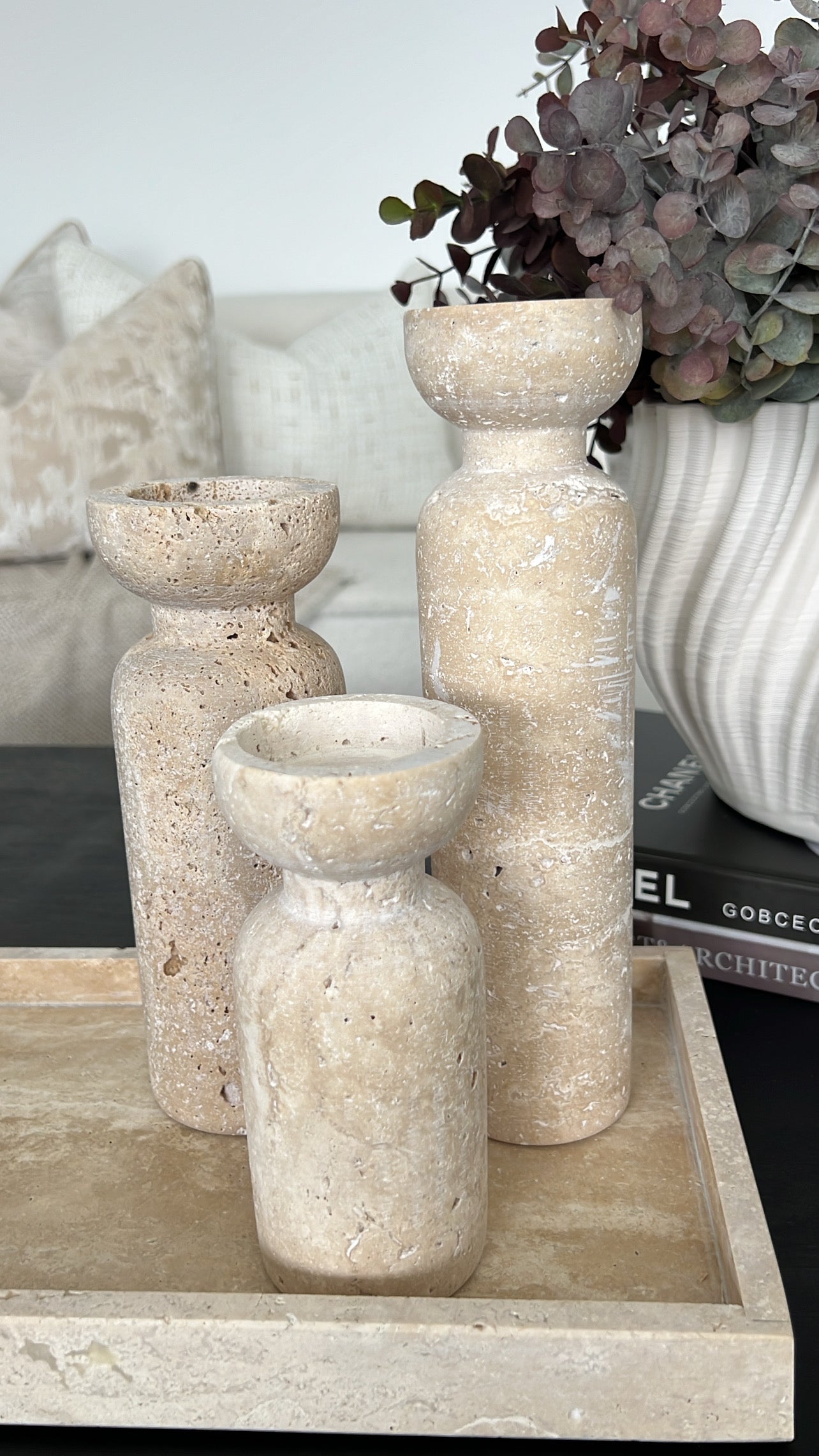 Travertine stone Candle Holder - Luscious Homewares