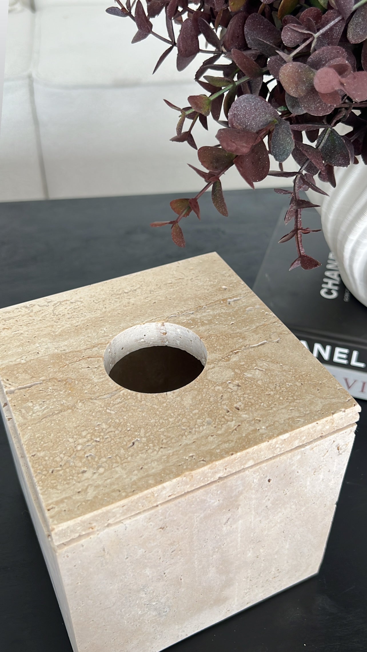 Travertine stone square tissue box - Luscious Homewares