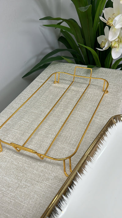 gold and white rectangular rack serving platter - Luscious Homewares