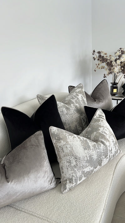 Hilton silver /black trim cushion - Luscious Homewares