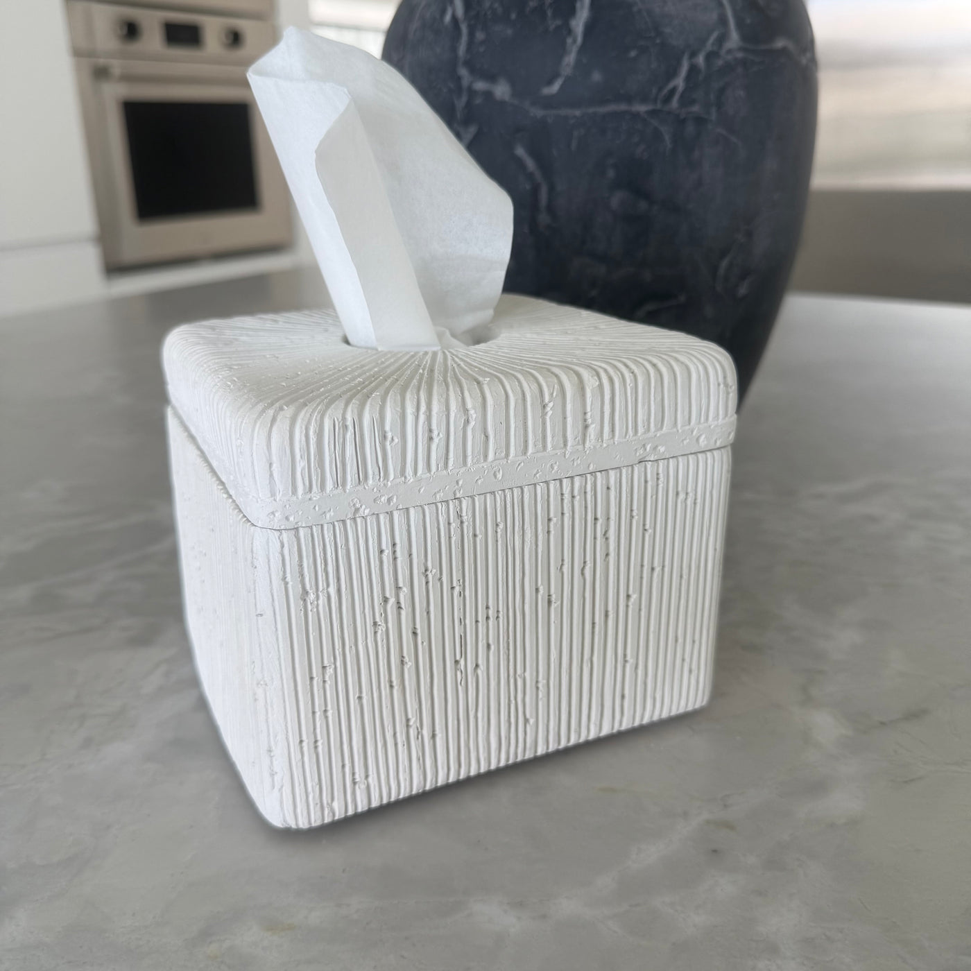 White ribbed Stone tissue box