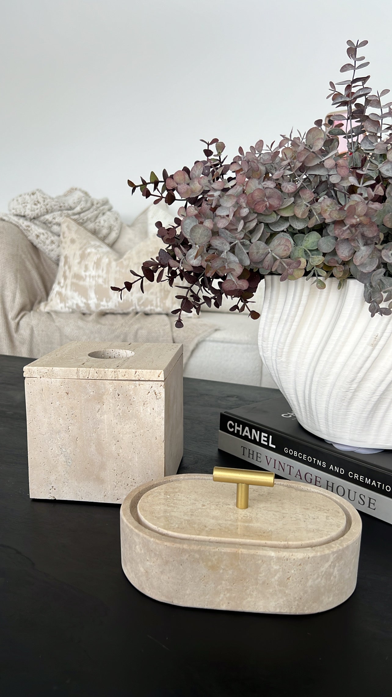 Travertine stone square tissue box - Luscious Homewares