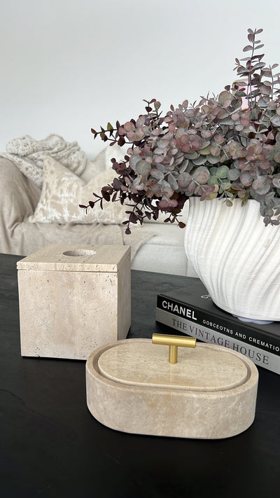 Travertine stone square tissue box - Luscious Homewares