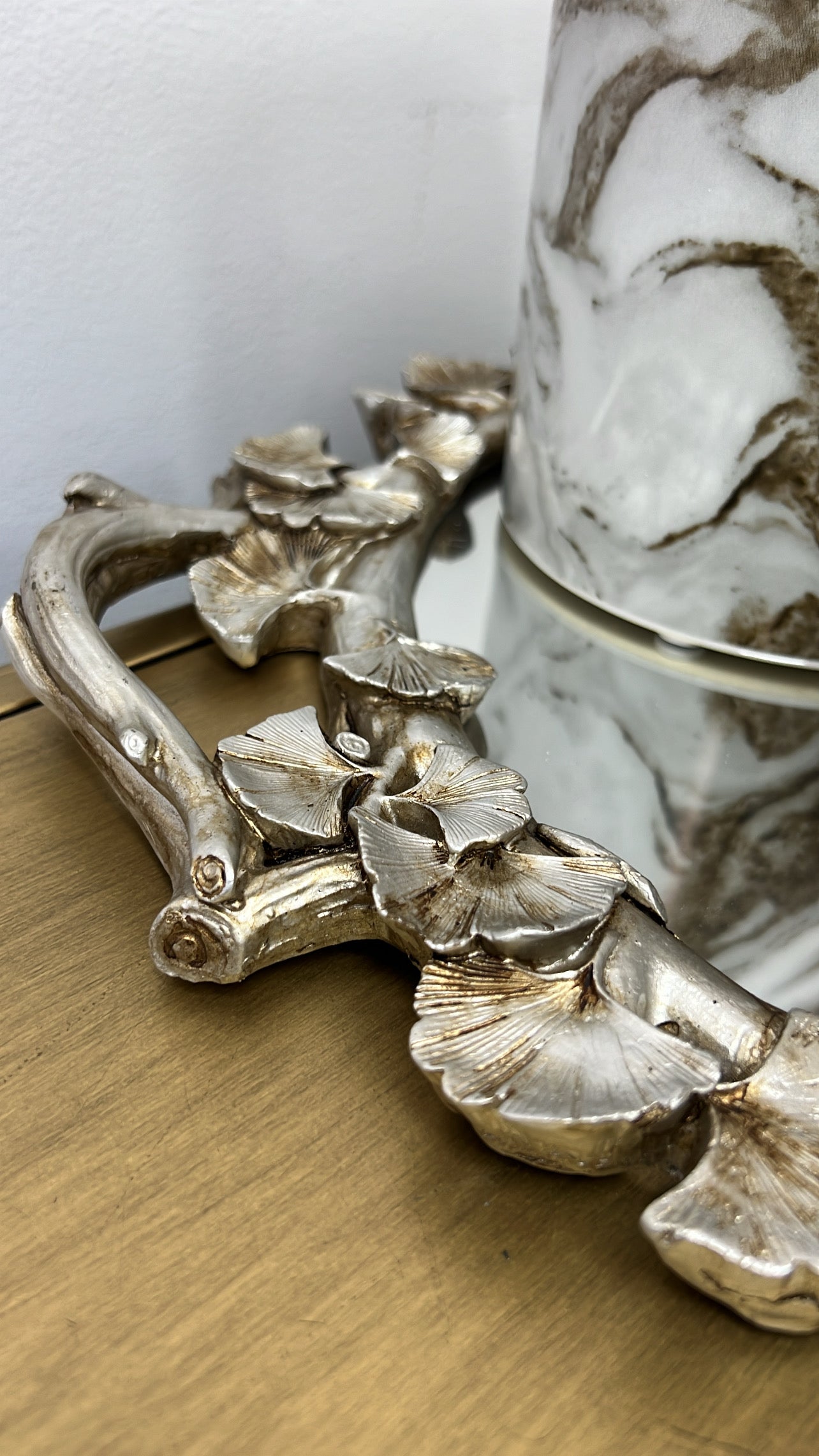 Ginkgo round pewter mirrored tray - Luscious Homewares