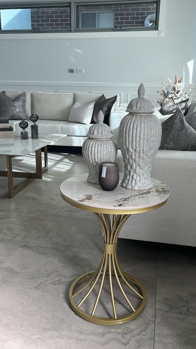 Marble white and gold round side table