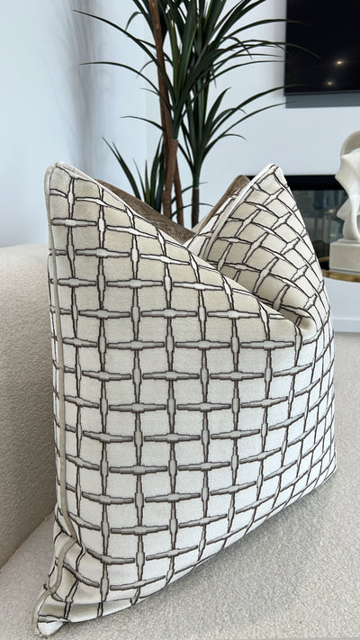 Checkers nude Velvet cut cushion  55x55 - Luscious Homewares