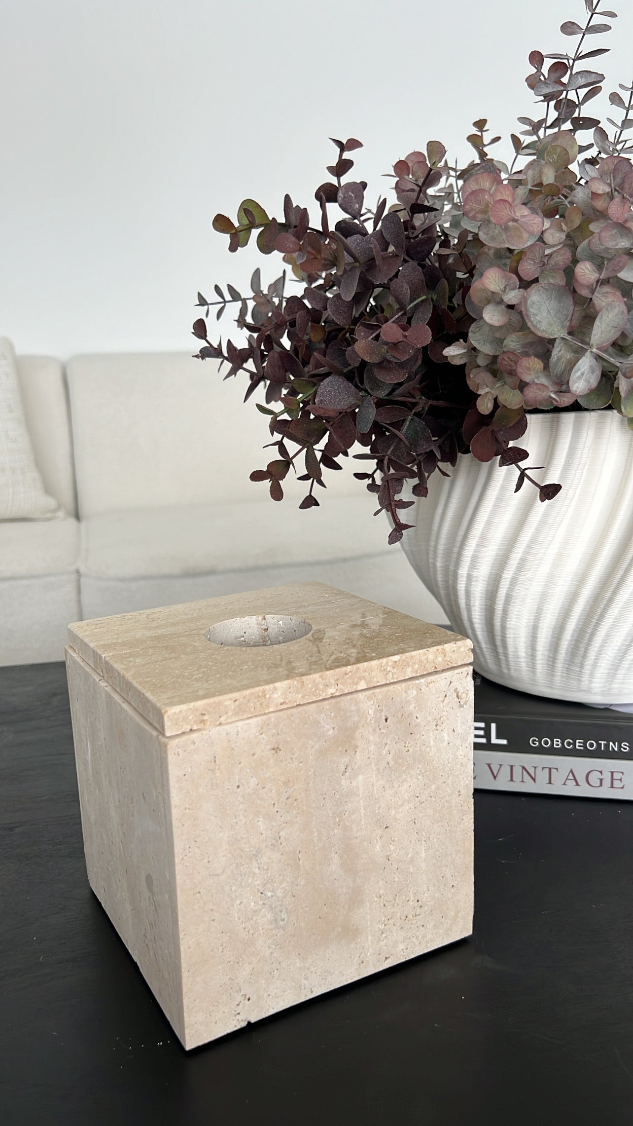 Travertine stone square tissue box– Luscious Homewares
