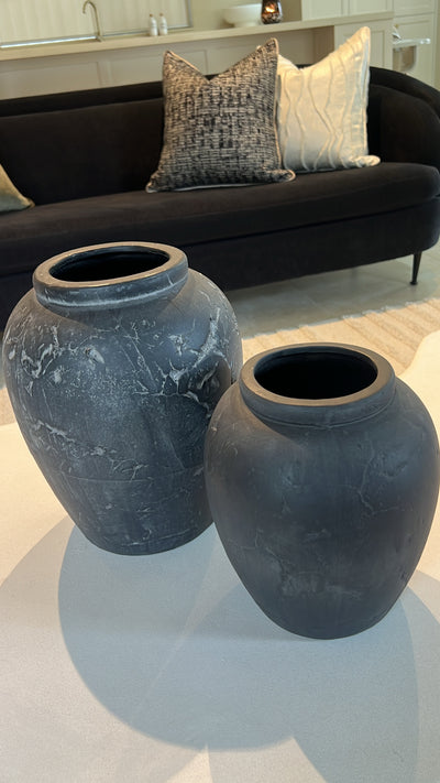 Heritage black charcoal stone vase - Luscious Homewares
