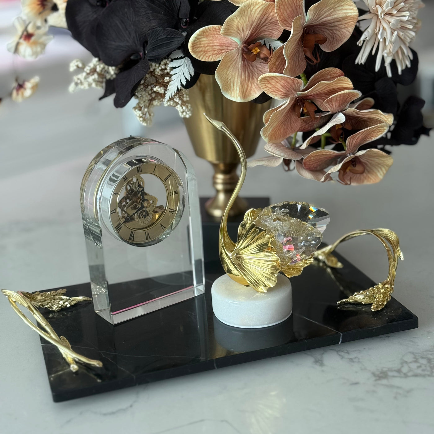Claudette Black Marble Gold handle tray