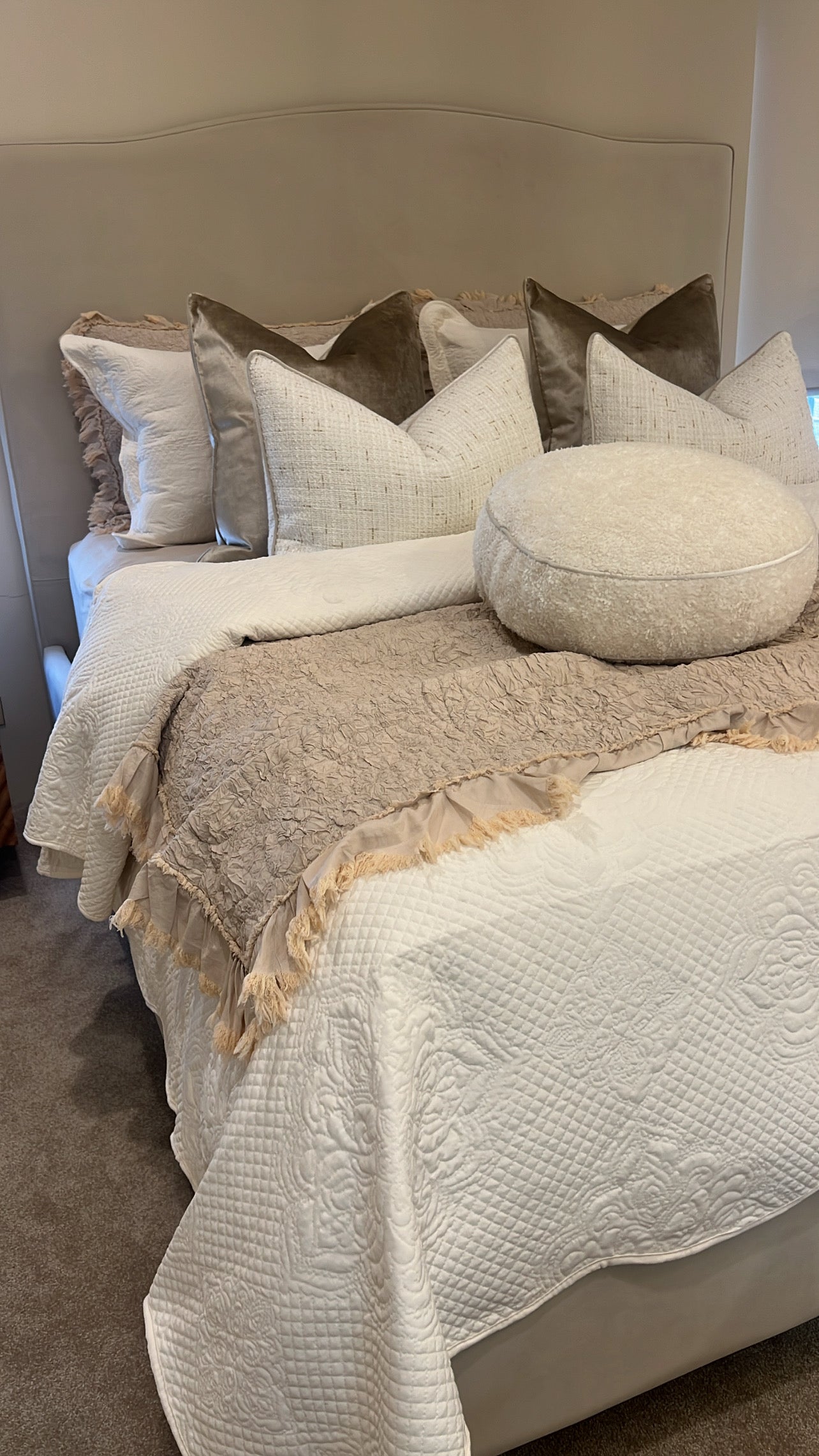 Angelica soft natural Coverlet 3 piece set queen size - Luscious Homewares