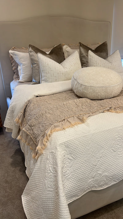 Angelica soft natural Coverlet 3 piece set queen size - Luscious Homewares