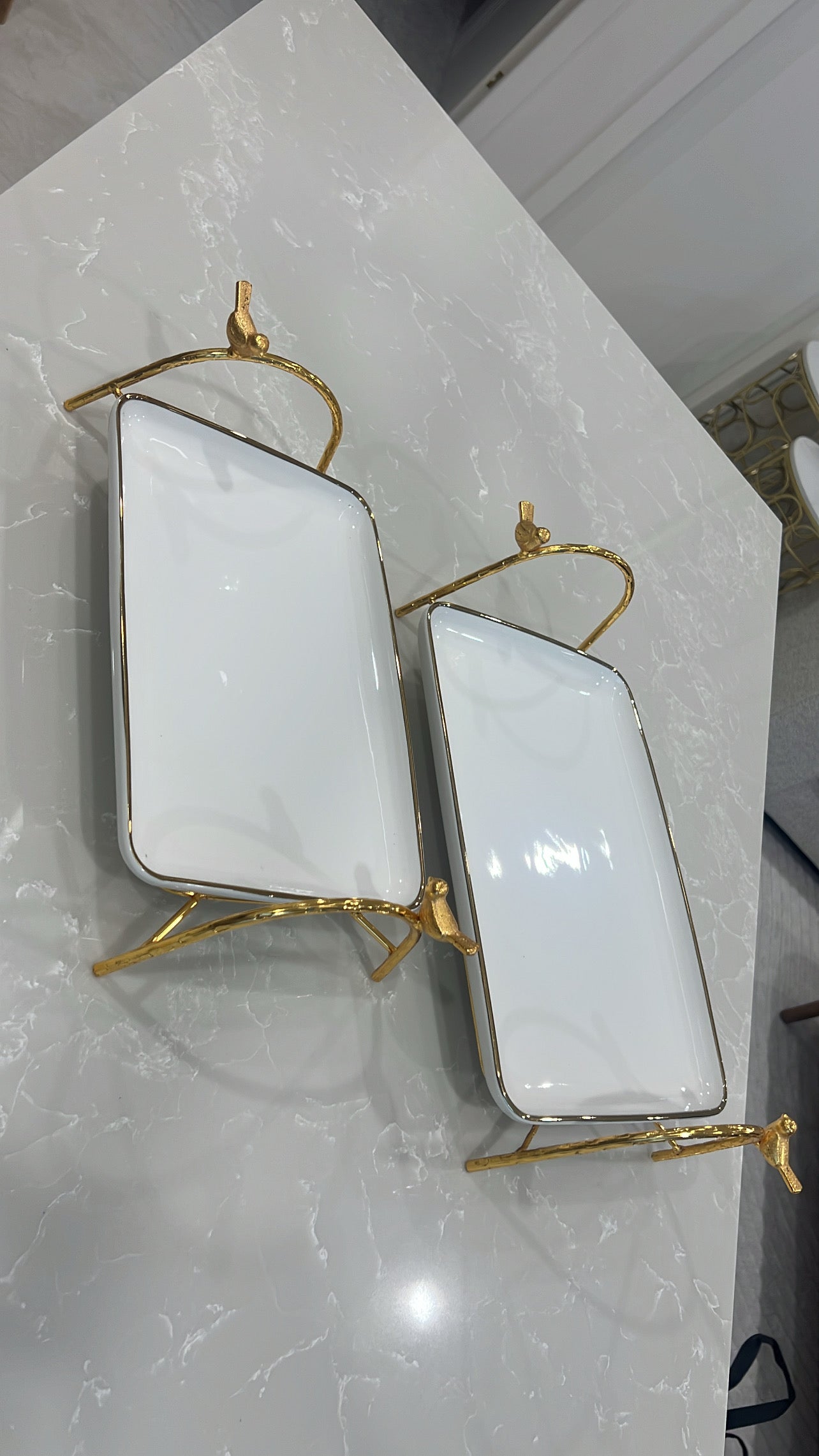 Asffor rectangle gold and white serving platter - Luscious Homewares