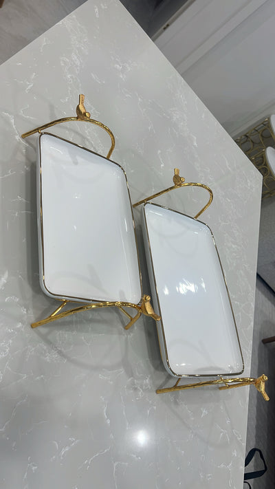 Asffor rectangle gold and white serving platter - Luscious Homewares