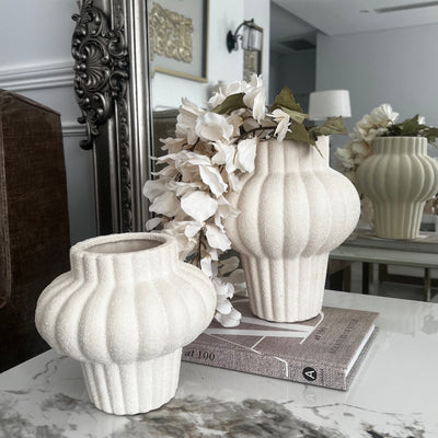 Bulbous carved ceramic vase - Luscious Homewares