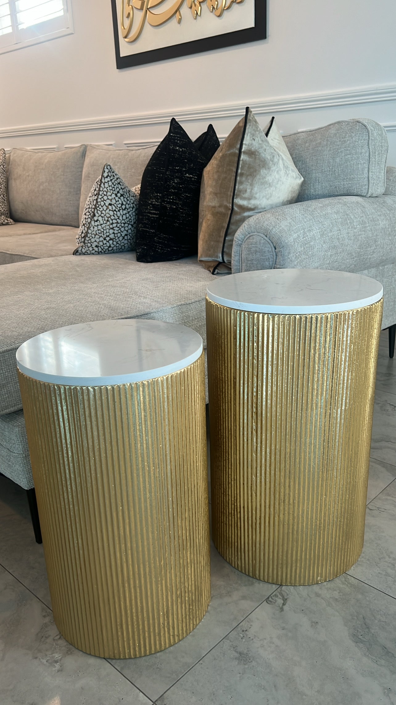 Ribbed marble gold table set of 2– Luscious Homewares