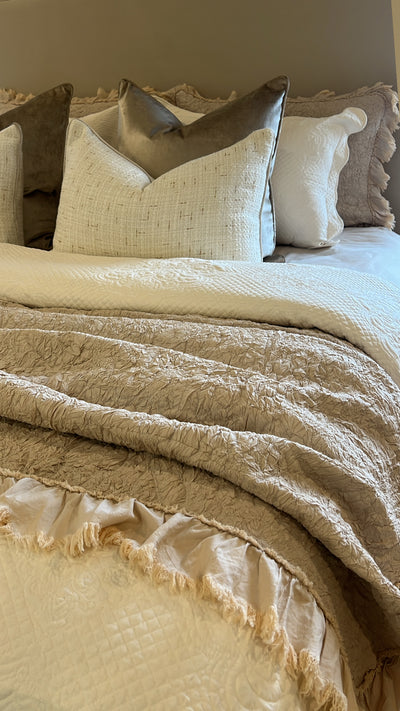 Angelica soft natural Coverlet 3 piece set queen size - Luscious Homewares