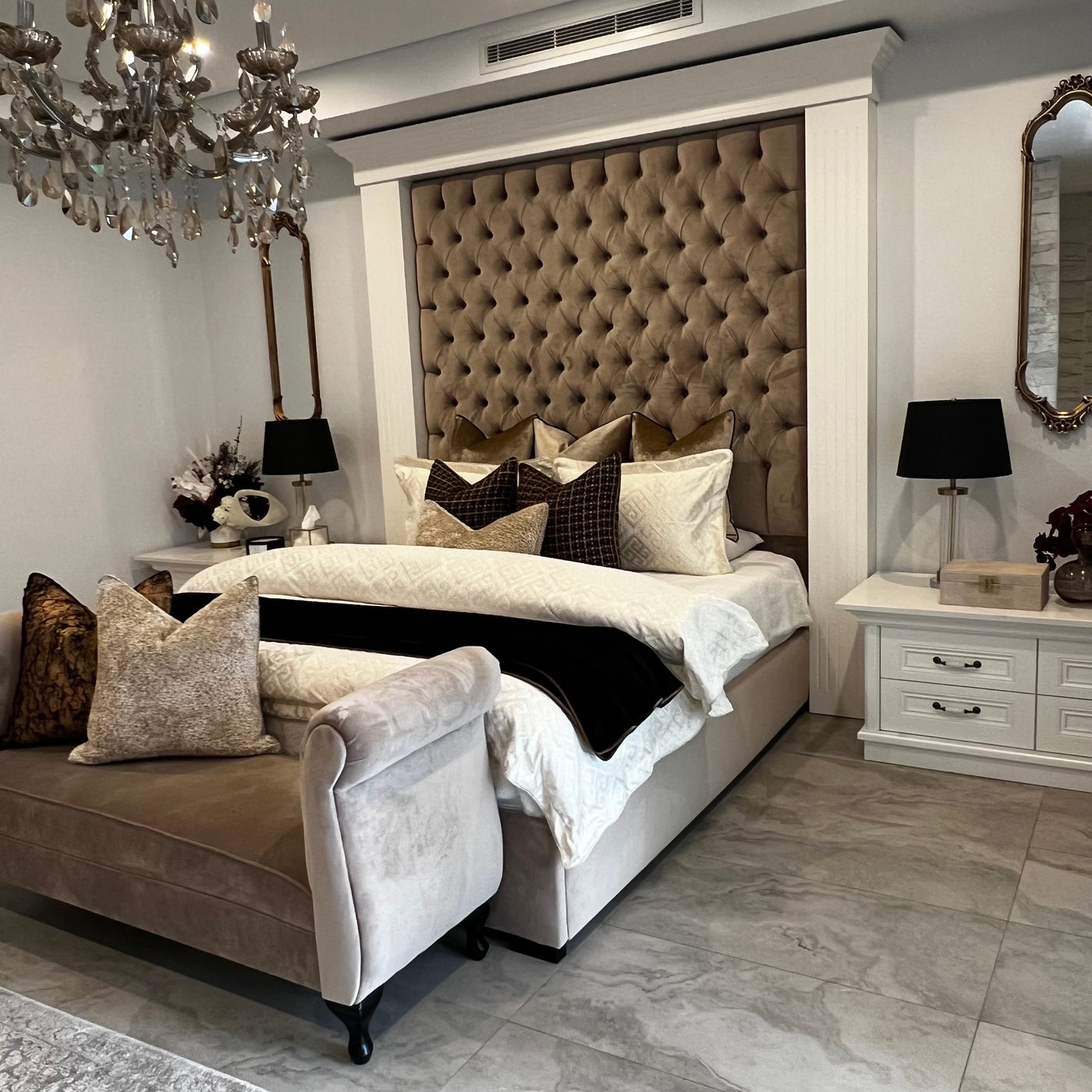 Luxe black velvet throw bronze piping 140x220cm