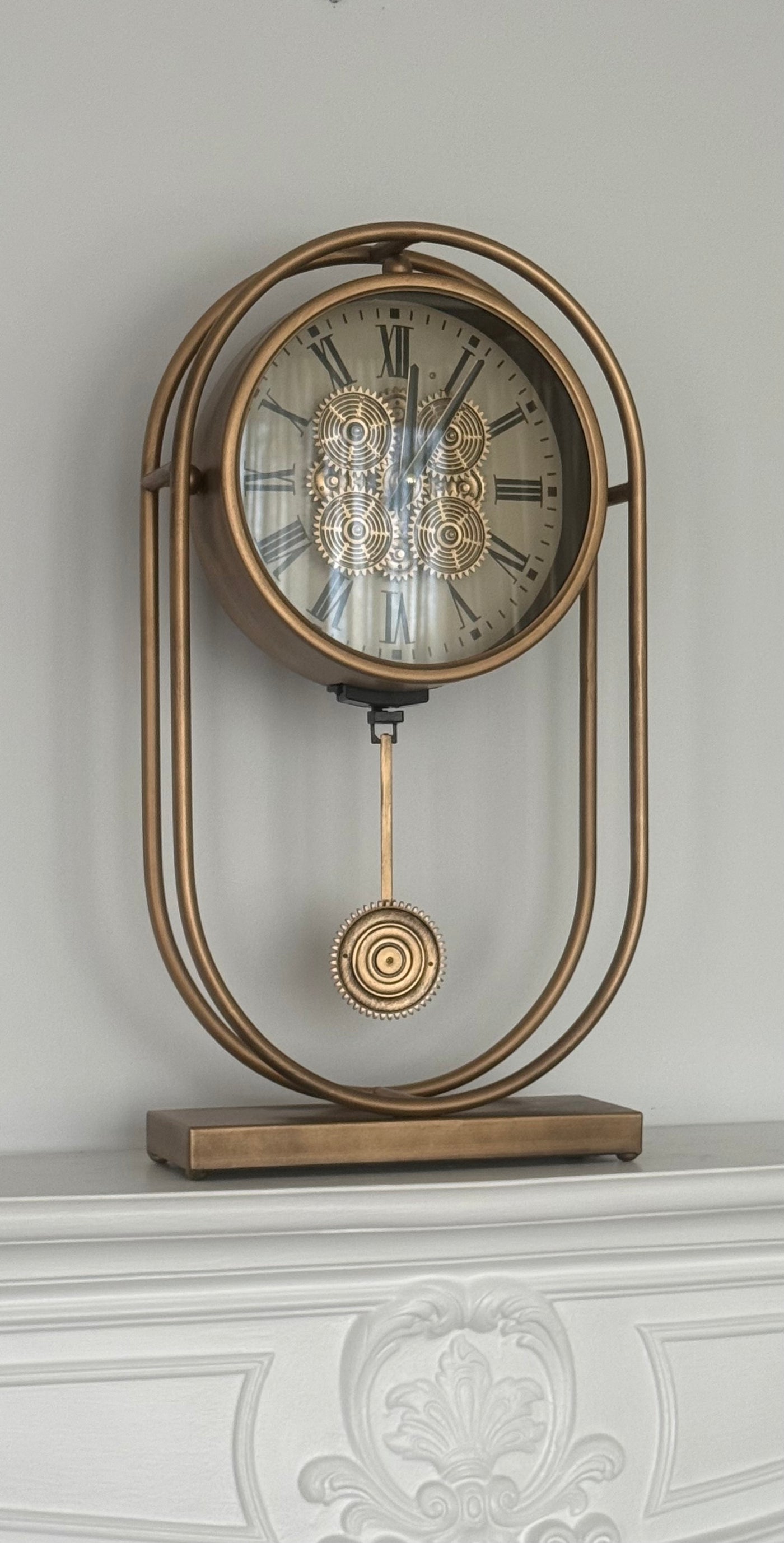 Rustic Pendulum Moving Gears Desk Clock, Gold - Luscious Homewares