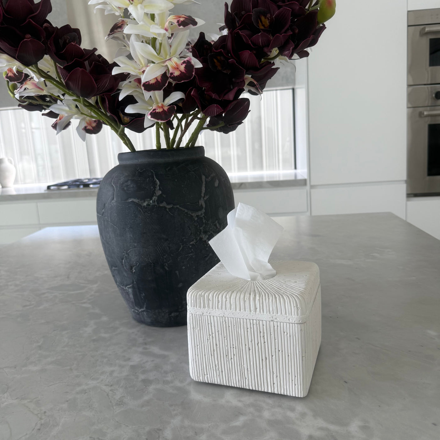 White ribbed Stone tissue box