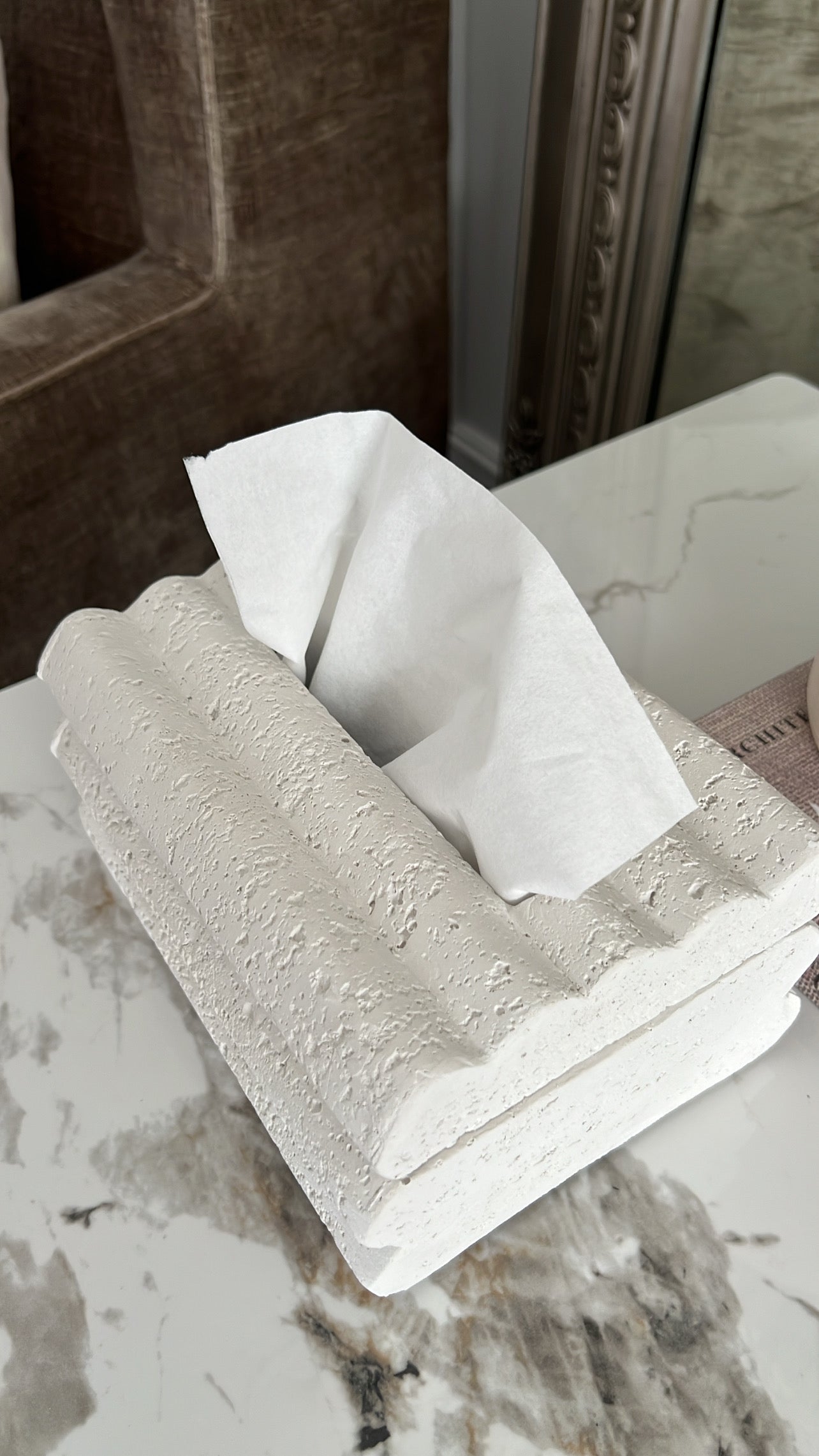Waved White Stone tissue box - Luscious Homewares
