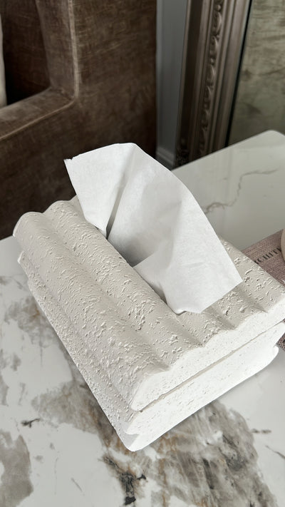 Waved White Stone tissue box - Luscious Homewares