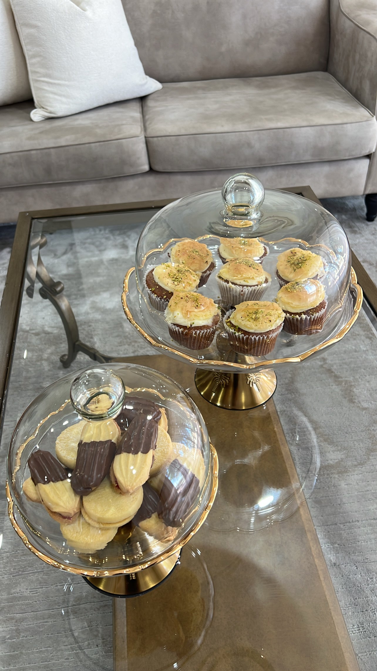 Alamir Palm stand serving cake + dome - Luscious Homewares