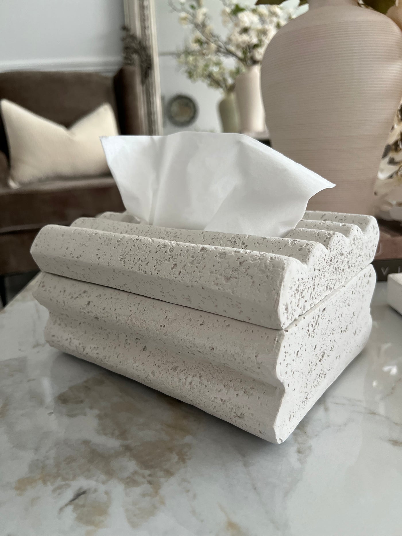 Waved White Stone tissue box - Luscious Homewares