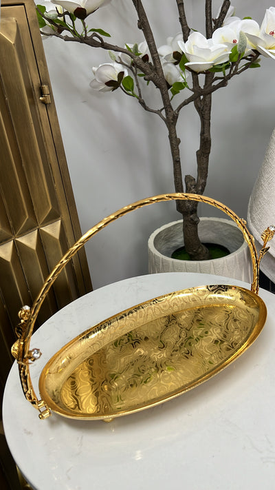 Intricate gold oval serving decorative handle tray - Luscious Homewares