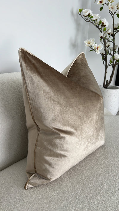 De-luxe latte velvet cushion - Luscious Homewares