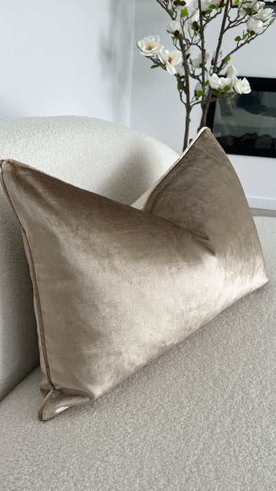 De-luxe latte velvet cushion - Luscious Homewares
