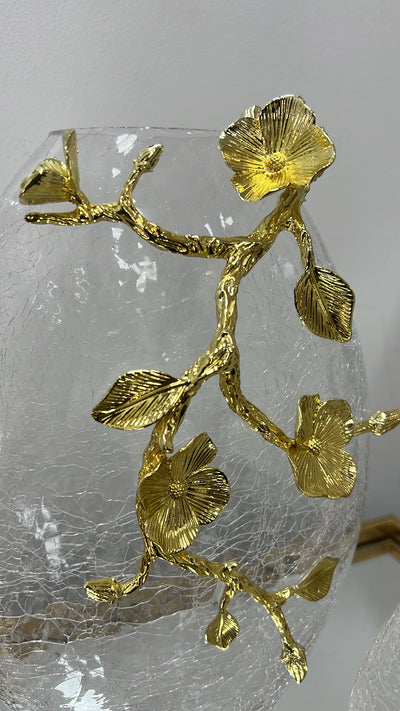 Floral gold brass stem vase - Luscious Homewares