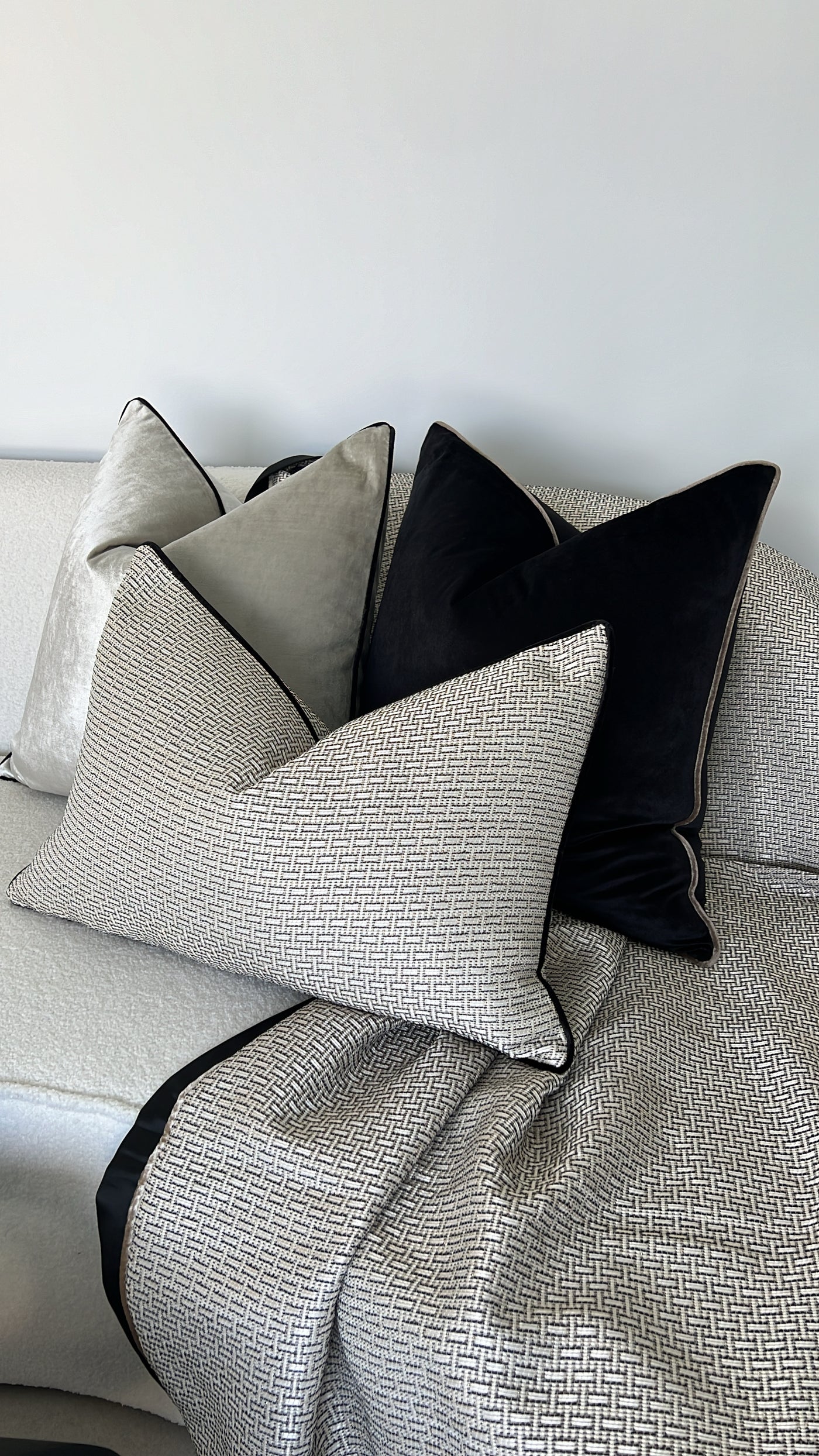 Senyorita black/ dark champagne trim cushion - Luscious Homewares