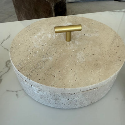 Travertine stone round box