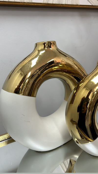 White and gold round vase - Luscious Homewares