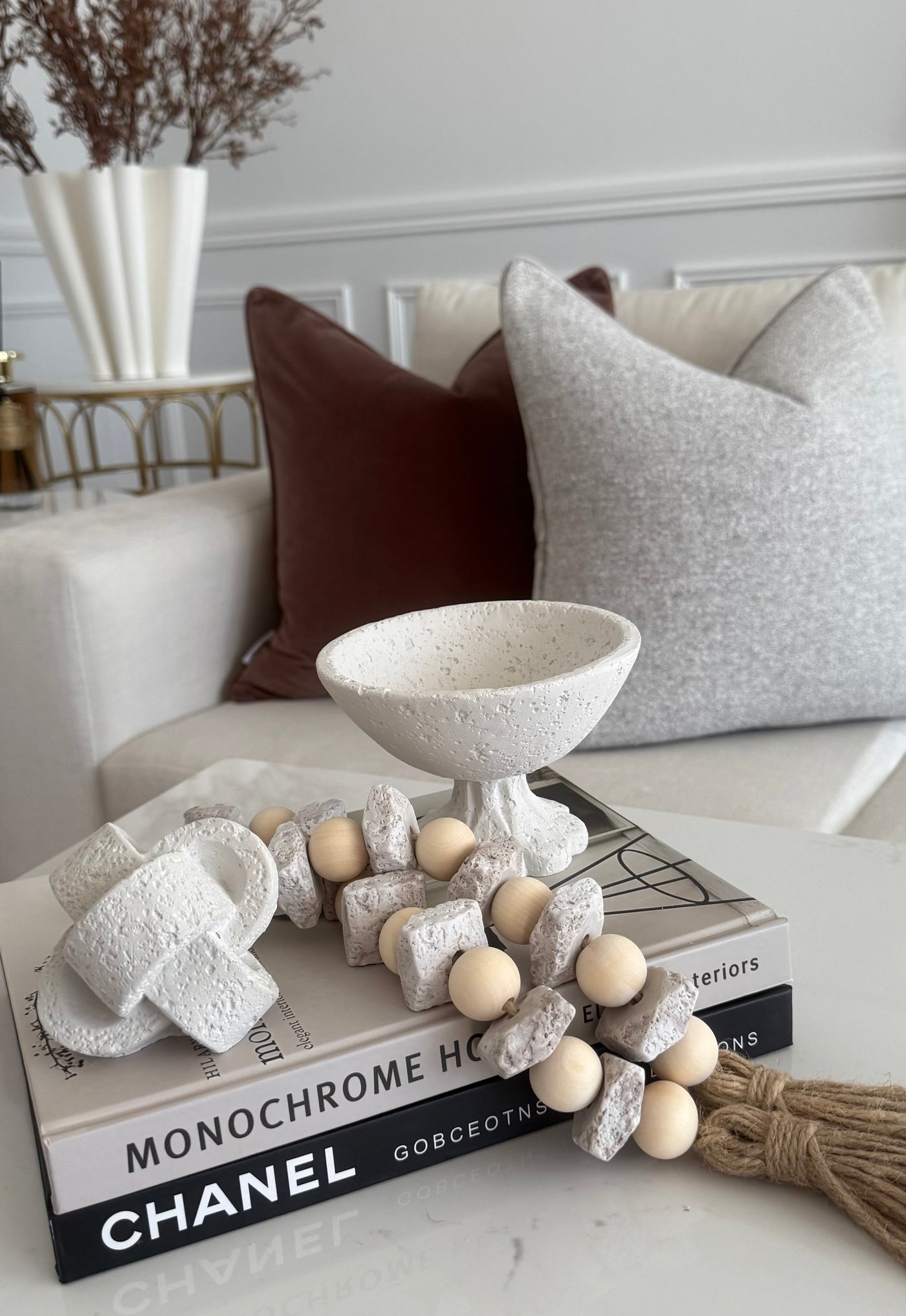 Stone + wooden decorative bead chain tassels