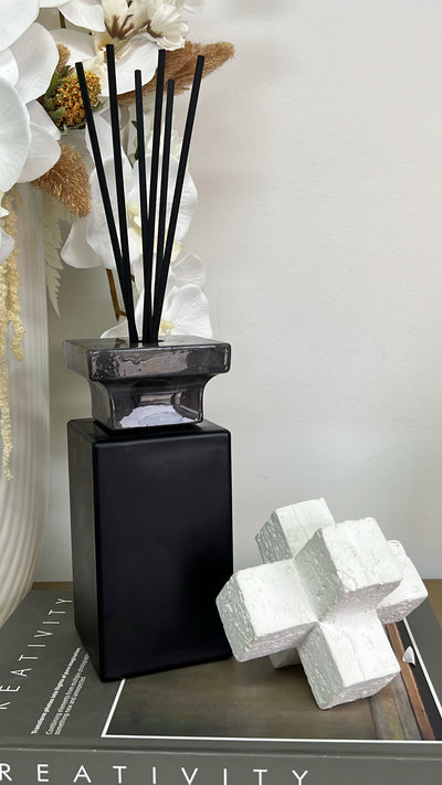 Luxury Matt black grey Marble diffuser red teak scent 500ml - Luscious Homewares