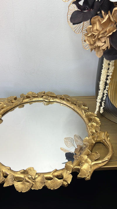 Ginkgo round gold mirrored tray - Luscious Homewares