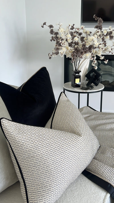 Senyorita black/ dark champagne trim cushion - Luscious Homewares