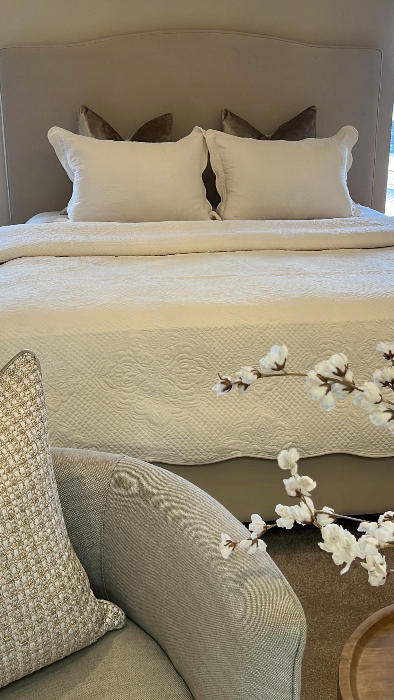Harmony ivory Coverlet queen / king - Luscious Homewares