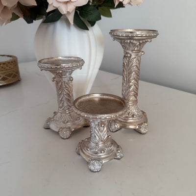 Victorian champagne 3 piece Candle holder set