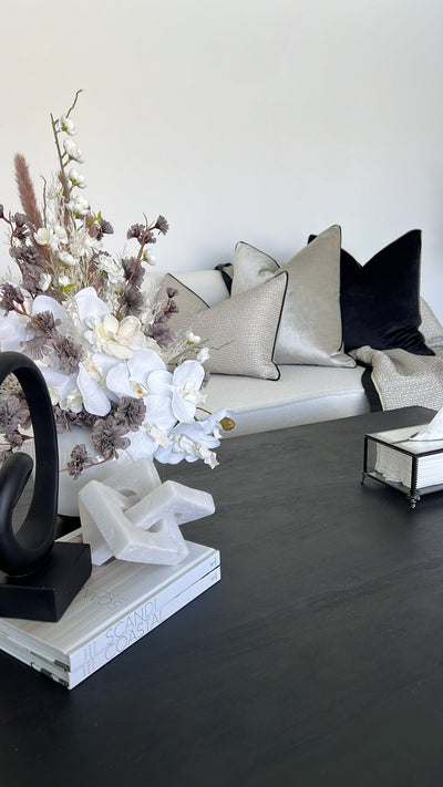 Senyorita black/ dark champagne trim cushion - Luscious Homewares